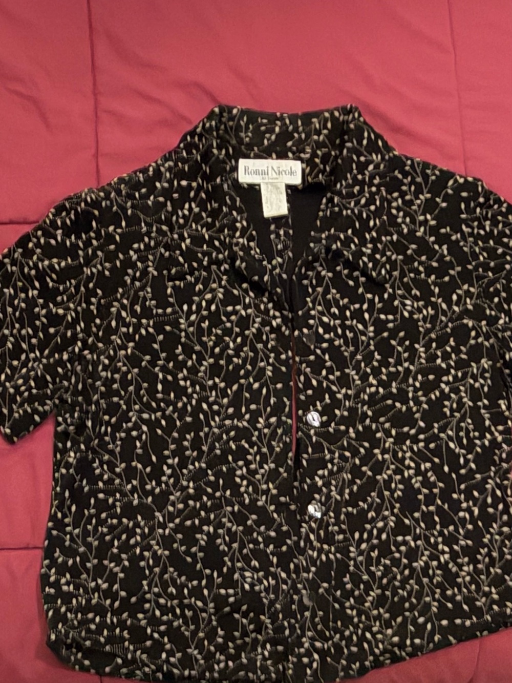 Ronni Nicole Black Button-Front Jacket with Cream Vine Motif